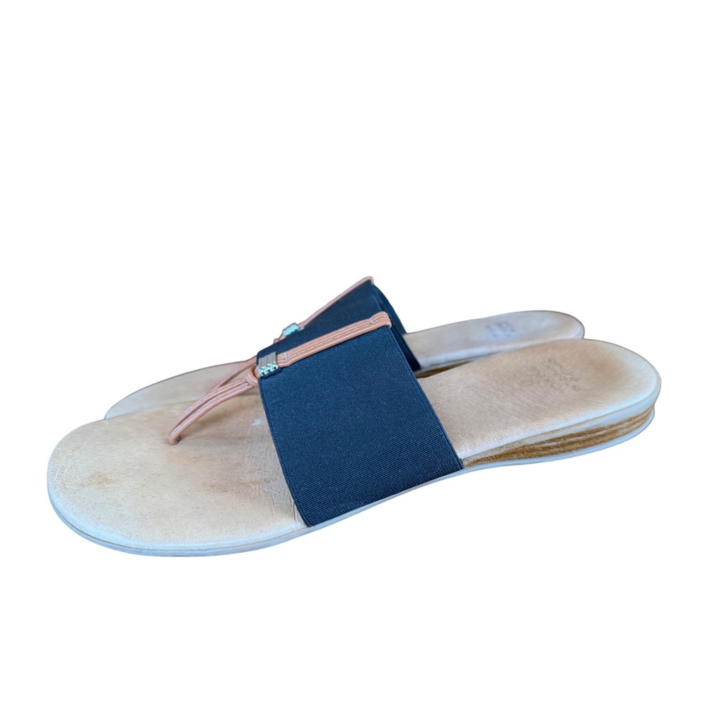 Andre Assous Womens Black Elastic‎ Thong Sandals Made in Spain Low Size 10.5